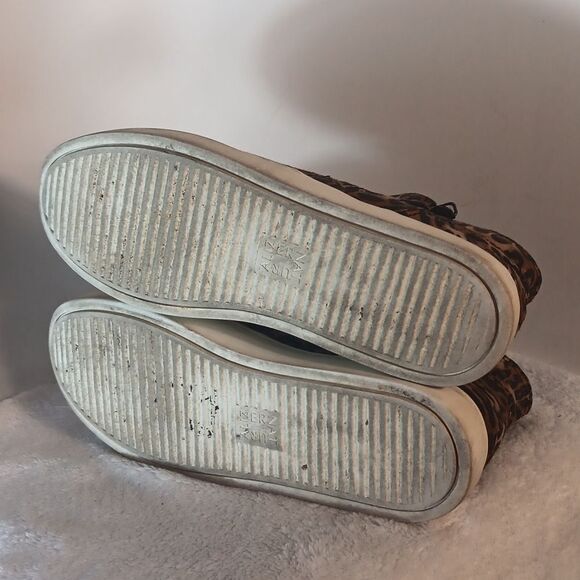 Brown Animal Print High-Top Sneakers with Zip Closure - Picture 4 of 6